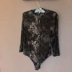 NWT Express Sexy Crocodile Pattern Mock Neck 3/4 Sleeve Thong Bodysuit